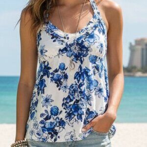 Lucky Brand Blue White Floral Swim Top Medium